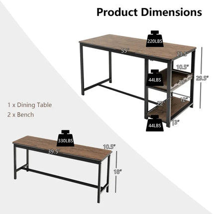 3 Pieces Dining Table Set for 4 with Wine Rack-Brown Costway