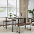3 Pieces Dining Table Set with 2 Benches for Dining Room Kitchen Bar-Brown - Brown - Dining Room Sets