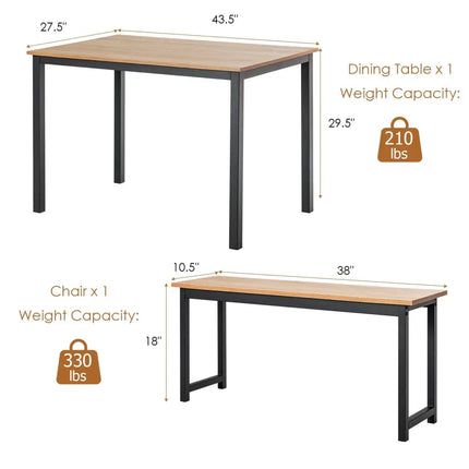 3 Pieces Dining Table Set with 2 Benches for Dining Room Kitchen Bar-Natural Costway
