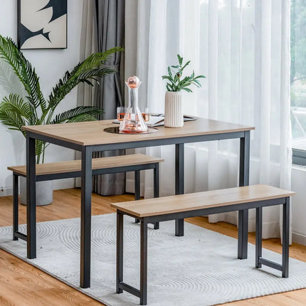 3 Pieces Dining Table Set with 2 Benches for Dining Room Kitchen Bar-Natural Costway