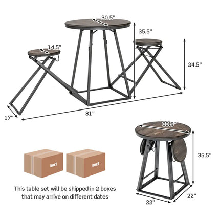 3 Pieces Dining Table Set with 2 Foldable Stools for Small Space-Gray Costway