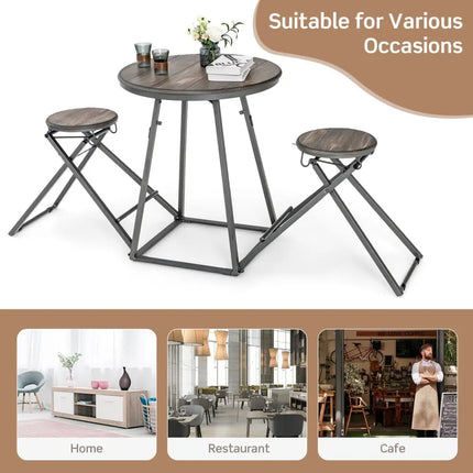 3 Pieces Dining Table Set with 2 Foldable Stools for Small Space-Gray Costway