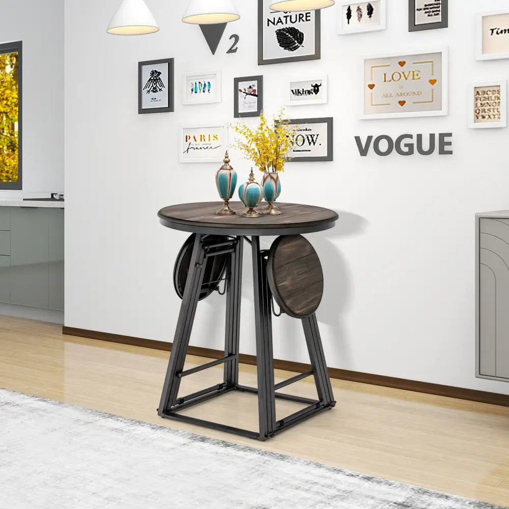 3 Pieces Dining Table Set with 2 Foldable Stools for Small Space-Gray - Gray - Dining Room Sets