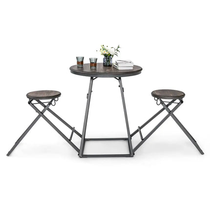 3 Pieces Dining Table Set with 2 Foldable Stools for Small Space-Gray Costway