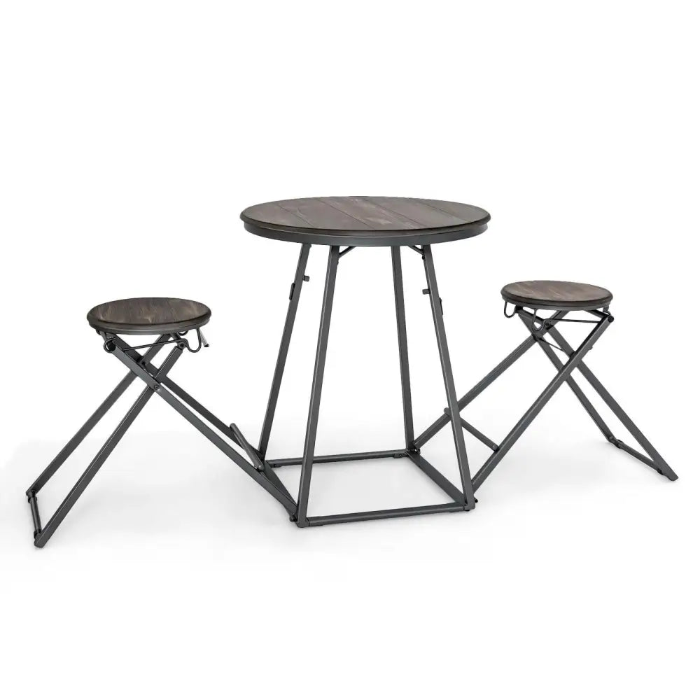 3 Pieces Dining Table Set with 2 Foldable Stools for Small Space-Gray - Gray - Dining Room Sets