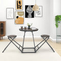 3 Pieces Dining Table Set with 2 Foldable Stools for Small Space-Gray - Gray - Dining Room Sets