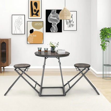 3 Pieces Dining Table Set with 2 Foldable Stools for Small Space-Gray Costway