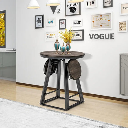 3 Pieces Dining Table Set with 2 Foldable Stools for Small Space-Gray Costway