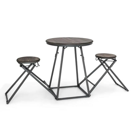 3 Pieces Dining Table Set with 2 Foldable Stools for Small Space-Gray Costway