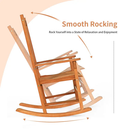 3 Pieces Eucalyptus Rocking Chair Set with Coffee Table - Natural - Patio Conversation Sets