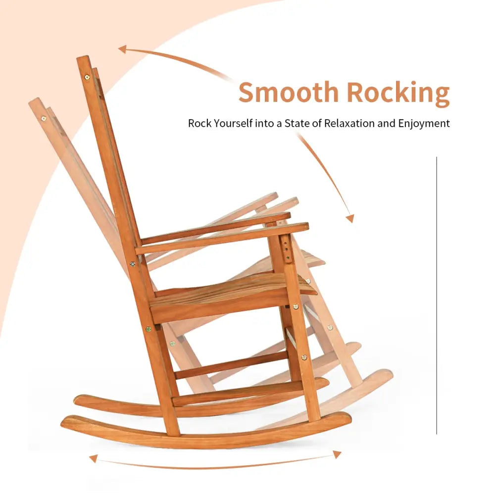 3 Pieces Eucalyptus Rocking Chair Set with Coffee Table - Natural - Patio Conversation Sets