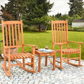 3 Pieces Eucalyptus Rocking Chair Set with Coffee Table - Natural - Patio Conversation Sets