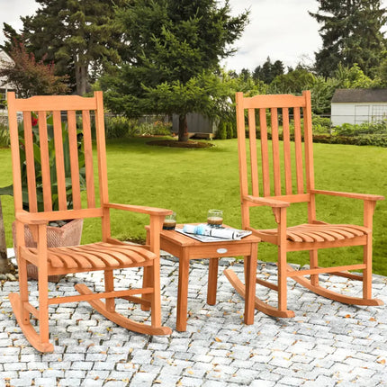3 Pieces Eucalyptus Rocking Chair Set with Coffee Table - Natural - Patio Conversation Sets