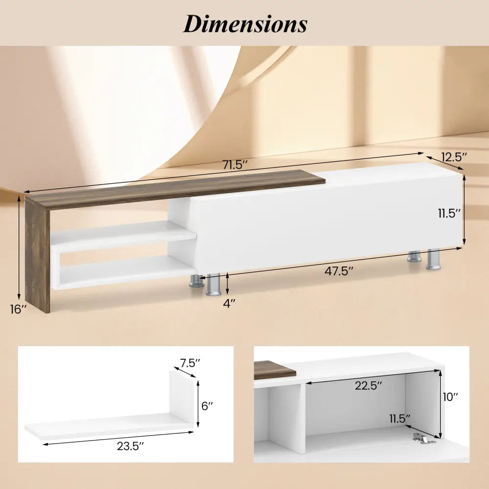 3 Pieces Farmhouse TV Stand for TVs up to 80 Inch with Cabinet and Compartments-White - White - Entertainment Centers &