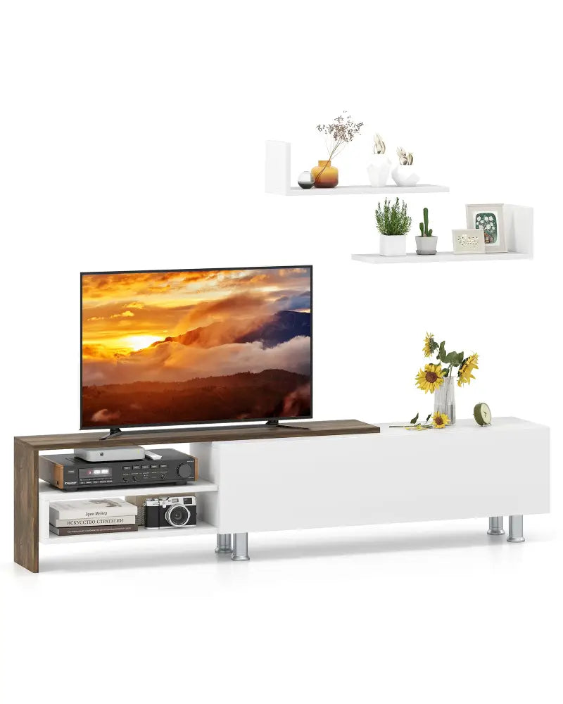 3 Pieces Farmhouse TV Stand for TVs up to 80 Inch with Cabinet and Compartments-White - White - Entertainment Centers &
