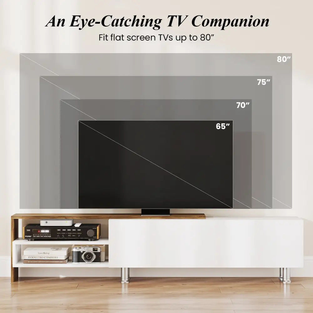 3 Pieces Farmhouse TV Stand for TVs up to 80 Inch with Cabinet and Compartments-White - White - Entertainment Centers &