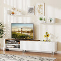 3 Pieces Farmhouse TV Stand for TVs up to 80 Inch with Cabinet and Compartments-White - White - Entertainment Centers &