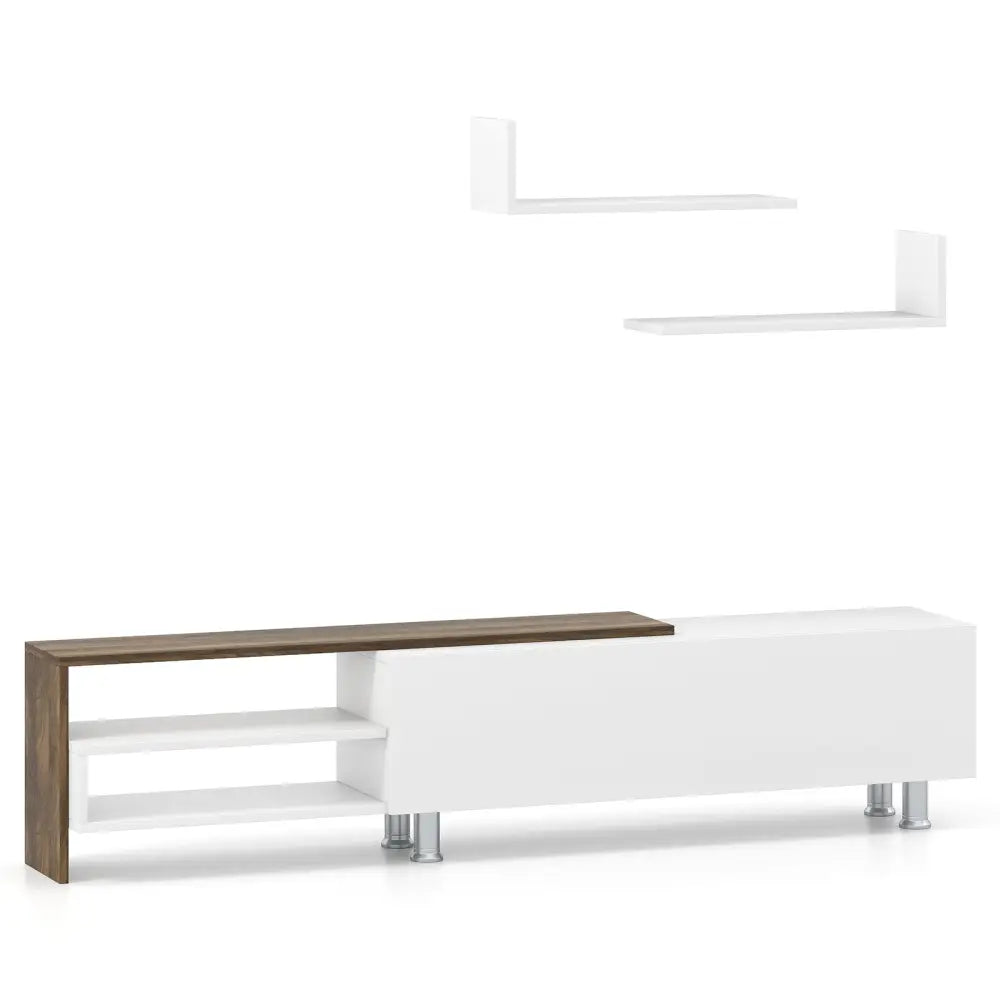 3 Pieces Farmhouse TV Stand for TVs up to 80 Inch with Cabinet and Compartments-White - White - Entertainment Centers &