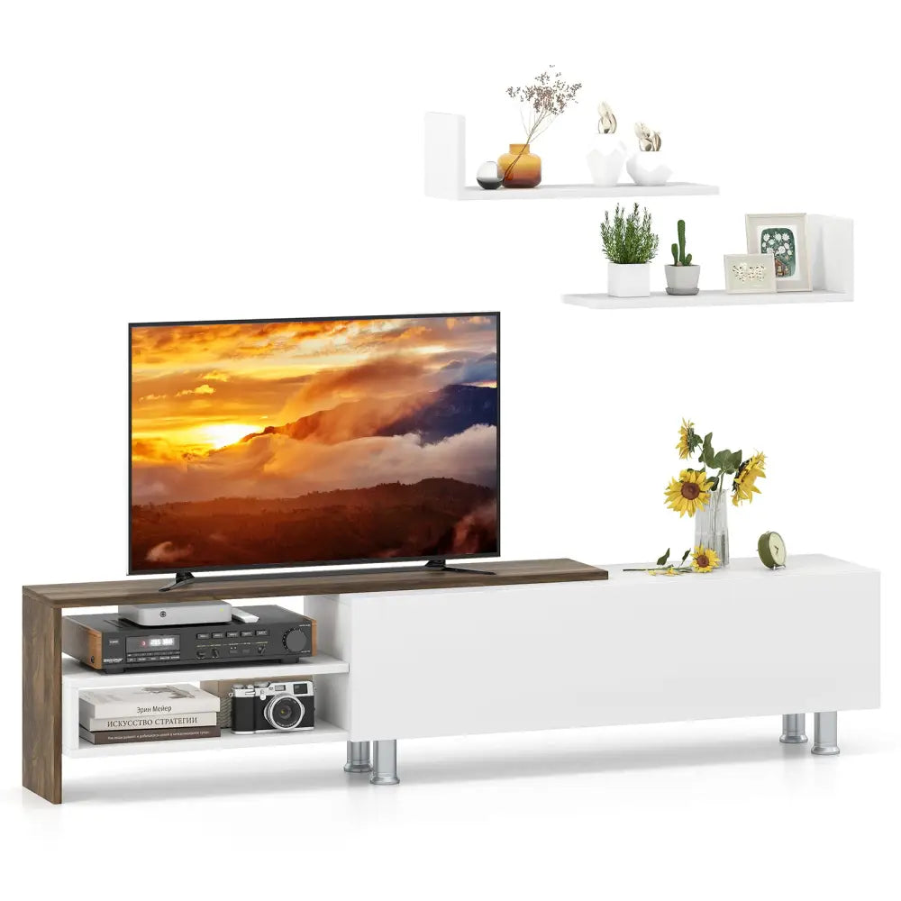 3 Pieces Farmhouse TV Stand for TVs up to 80 Inch with Cabinet and Compartments-White - White - Entertainment Centers &