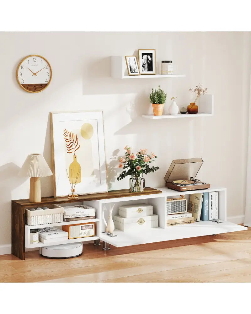 3 Pieces Farmhouse TV Stand for TVs up to 80 Inch with Cabinet and Compartments-White - White - Entertainment Centers &