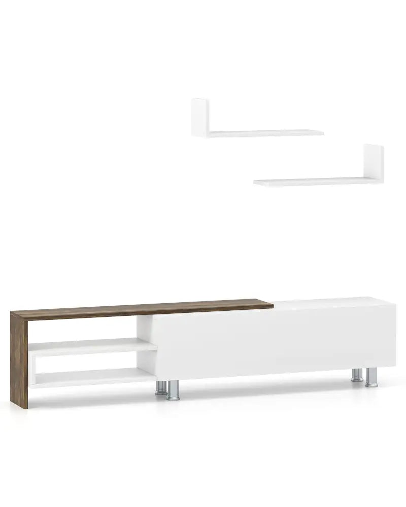 3 Pieces Farmhouse TV Stand for TVs up to 80 Inch with Cabinet and Compartments-White - White - Entertainment Centers &