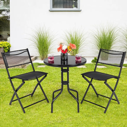 3 Pieces Folding Bistro Table Chairs Set for Indoor and Outdoor - Black - Patio Conversation Sets