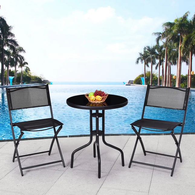 3 Pieces Folding Bistro Table Chairs Set for Indoor and Outdoor - Black - Patio Conversation Sets