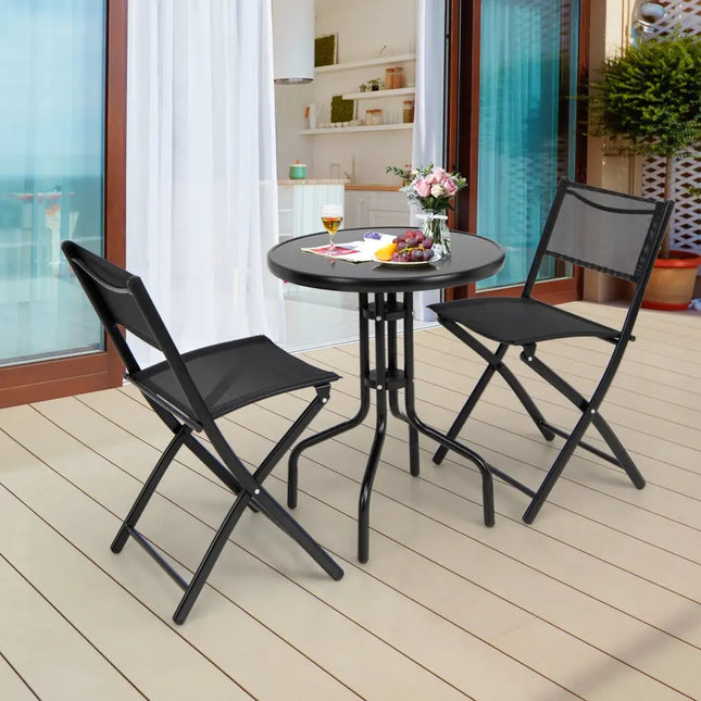 3 Pieces Folding Bistro Table Chairs Set for Indoor and Outdoor - Black - Patio Conversation Sets