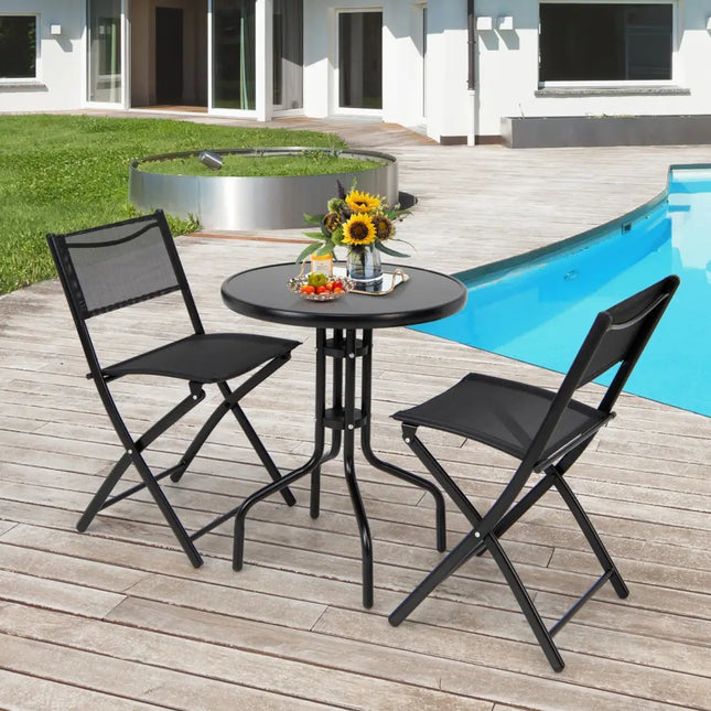 3 Pieces Folding Bistro Table Chairs Set for Indoor and Outdoor - Black - Patio Conversation Sets