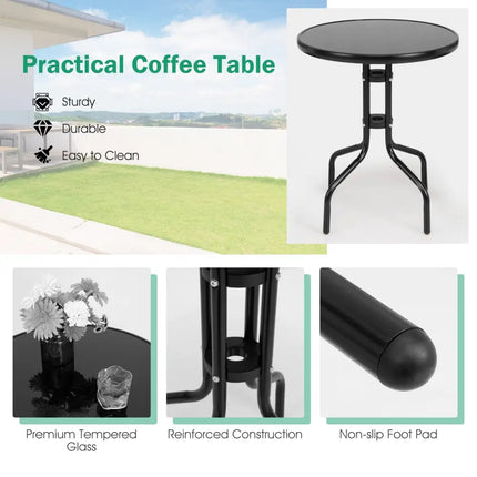 3 Pieces Folding Bistro Table Chairs Set for Indoor and Outdoor - Black - Patio Conversation Sets