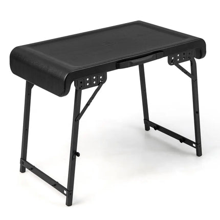 3 Pieces Folding Camping Table Stool Set with 2 Retractable LED Stools-Black - Black - Camping Furniture