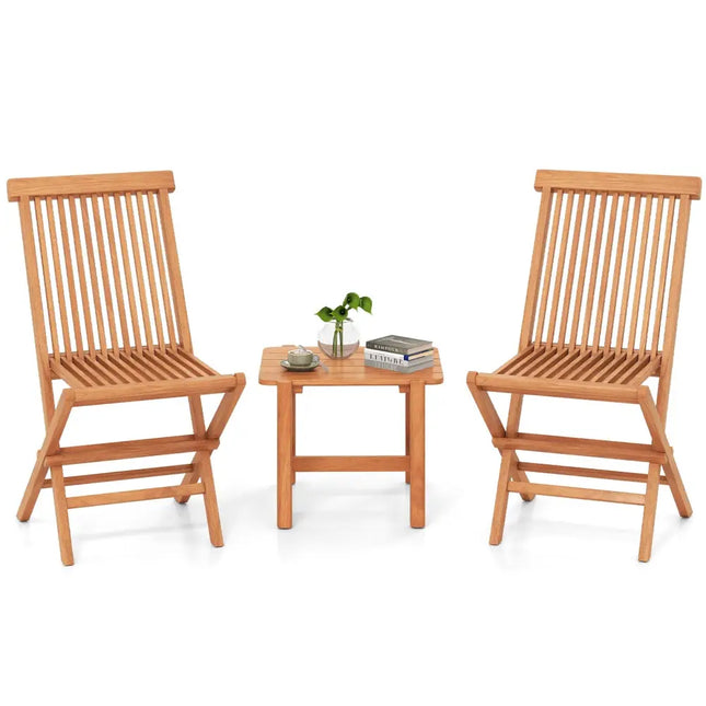 3 Pieces Folding Patio Bistro Set - Natural - Patio Conversation Sets
