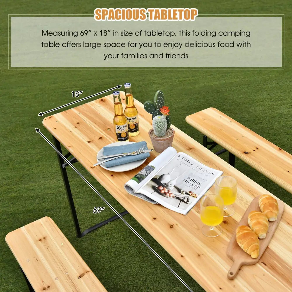 3 Pieces Folding Wooden Picnic Table Bench Set - Picnic Tables