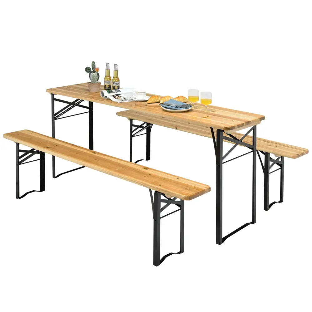 3 Pieces Folding Wooden Picnic Table Bench Set - Picnic Tables