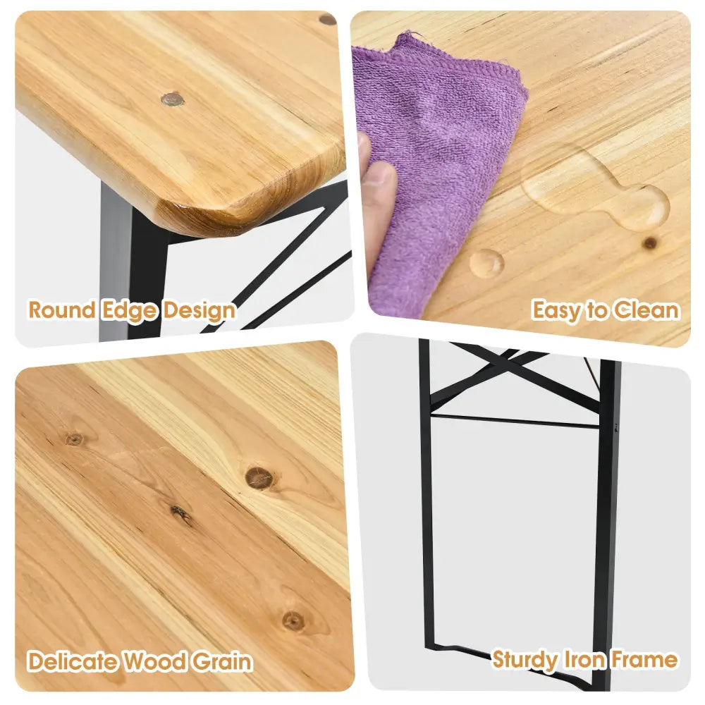 3 Pieces Folding Wooden Picnic Table Bench Set - Picnic Tables