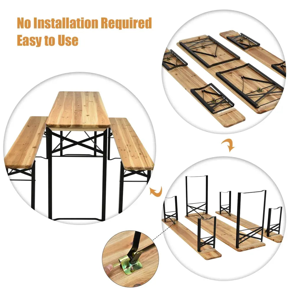 3 Pieces Folding Wooden Picnic Table Bench Set - Picnic Tables