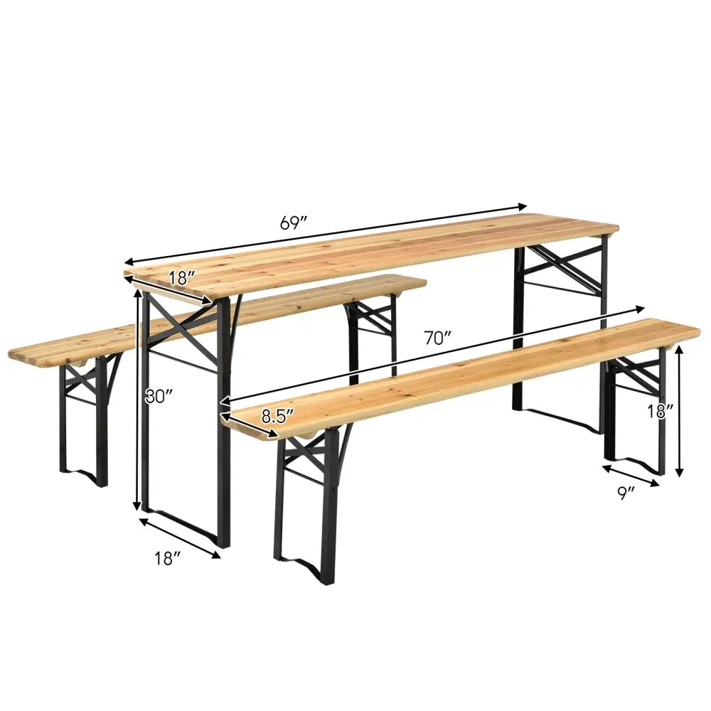 3 Pieces Folding Wooden Picnic Table Bench Set - Picnic Tables