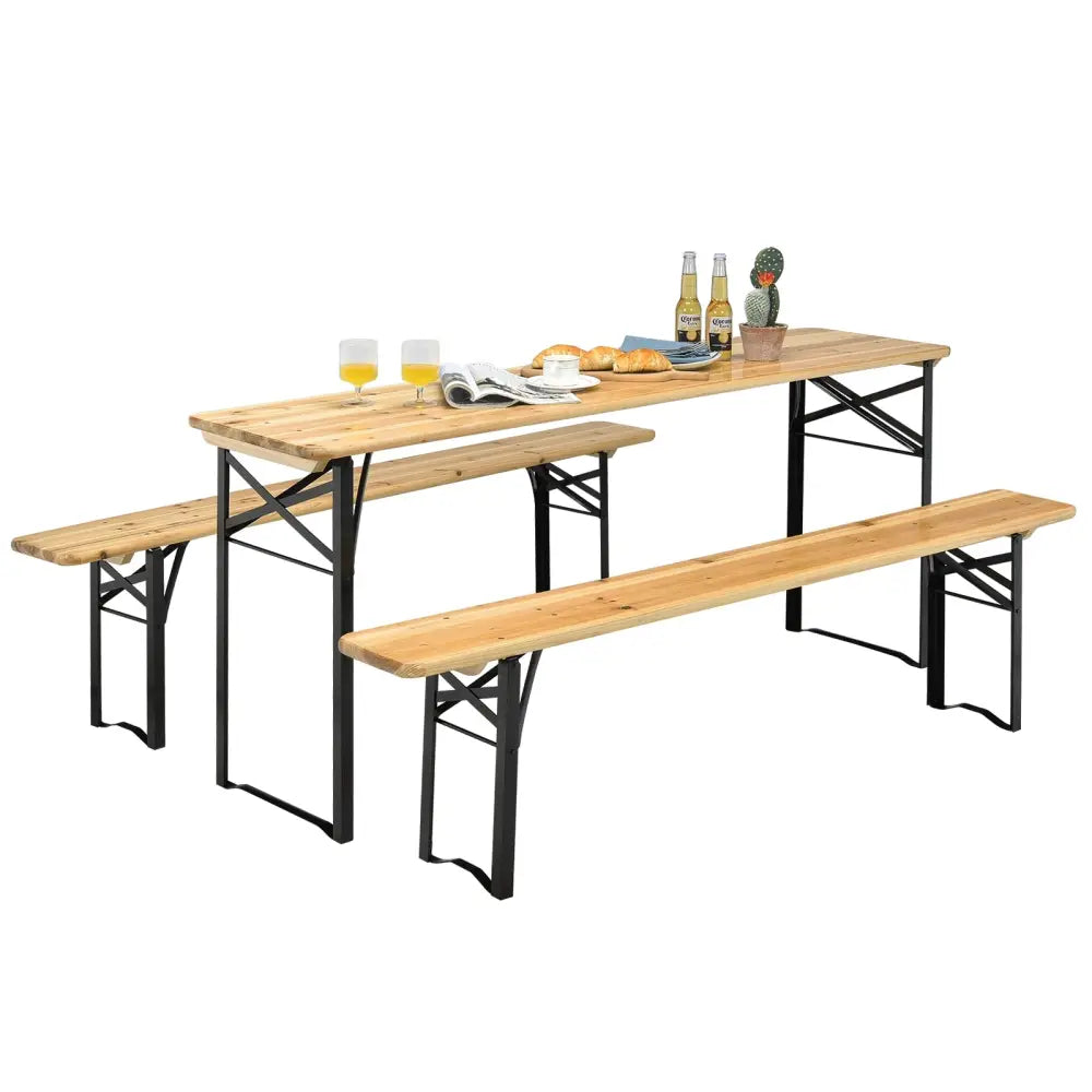 3 Pieces Folding Wooden Picnic Table Bench Set - Picnic Tables