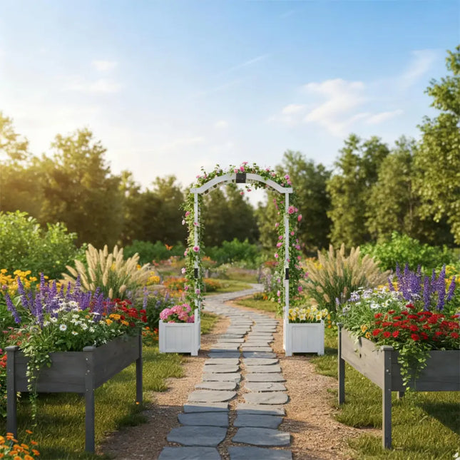3 Pieces Garden Arbor and Raised Bed Combo Set-Create Your Dream Garden Space - Garden