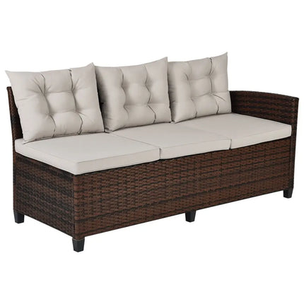 3 Pieces Hand-Woven Rattan Outdoor Sofa Set with Dining Table - Brown - Outdoor Sectionals