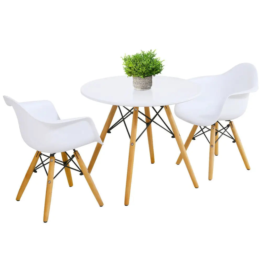 3 Pieces Kid’s Modern Round Table Chair Set - White - Kids Table & Chair Sets