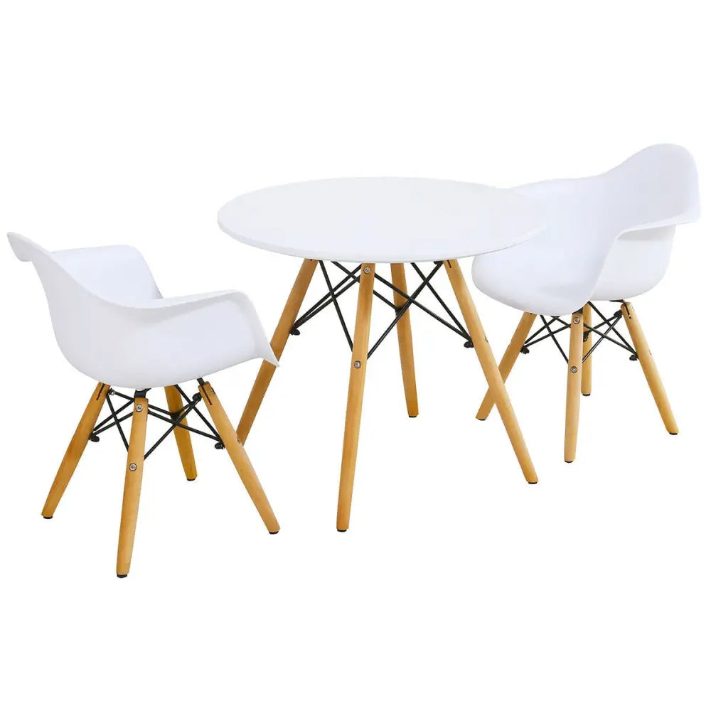 3 Pieces Kid’s Modern Round Table Chair Set - White - Kids Table & Chair Sets