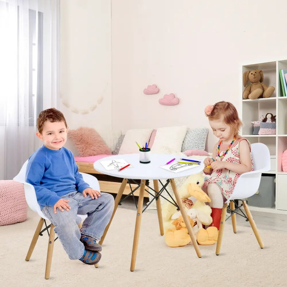 3 Pieces Kid’s Modern Round Table Chair Set - White - Kids Table & Chair Sets