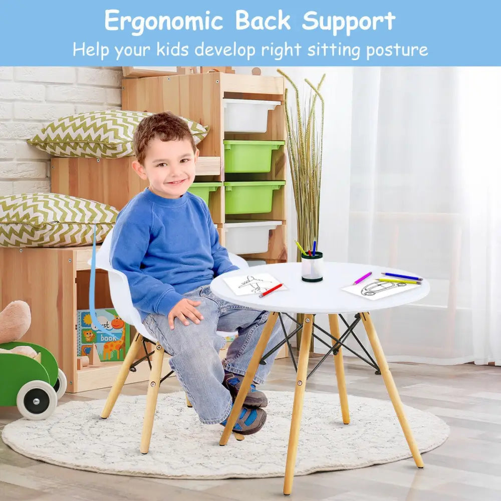 3 Pieces Kid’s Modern Round Table Chair Set - White - Kids Table & Chair Sets