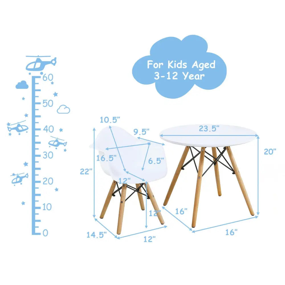 3 Pieces Kid’s Modern Round Table Chair Set - White - Kids Table & Chair Sets