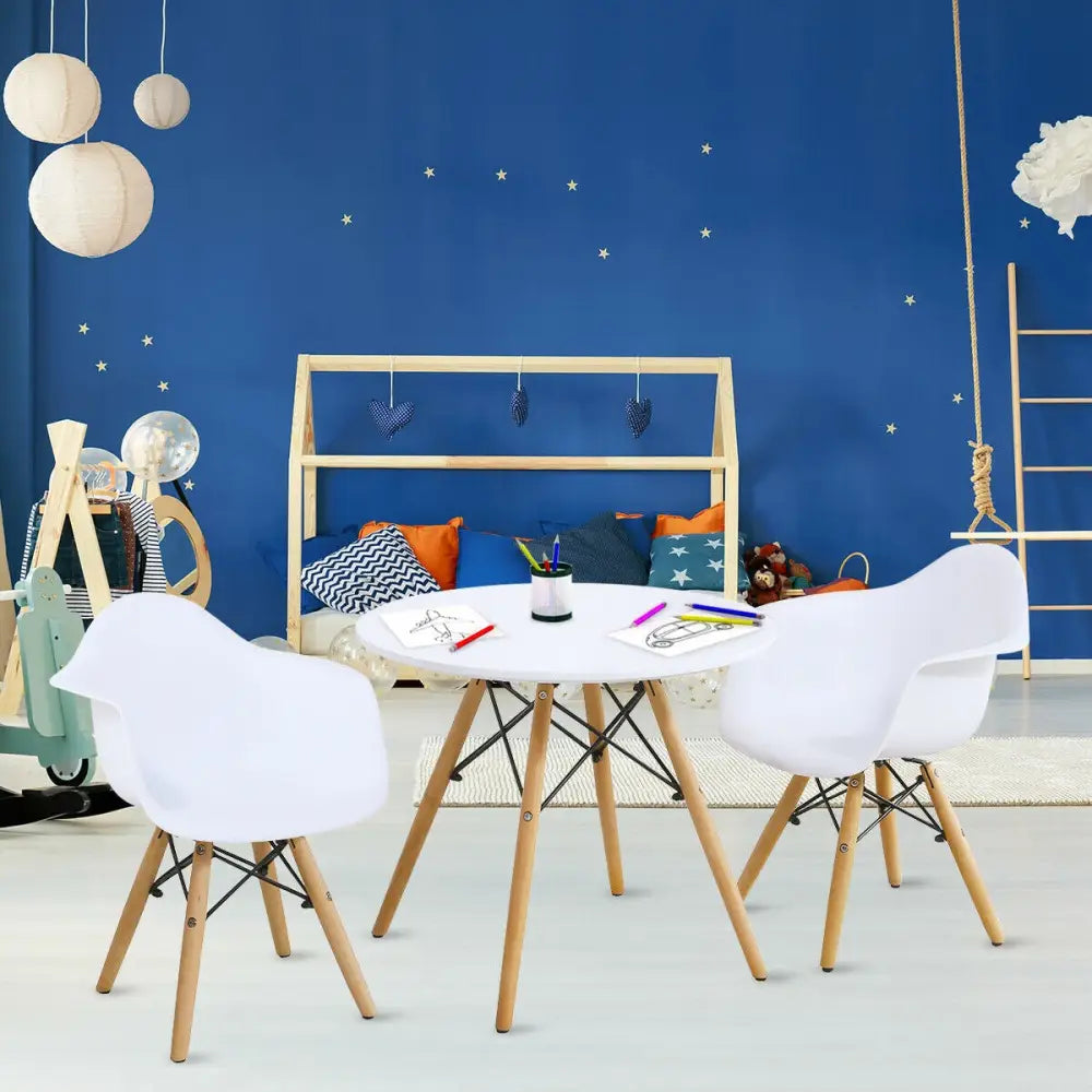 3 Pieces Kid’s Modern Round Table Chair Set - White - Kids Table & Chair Sets