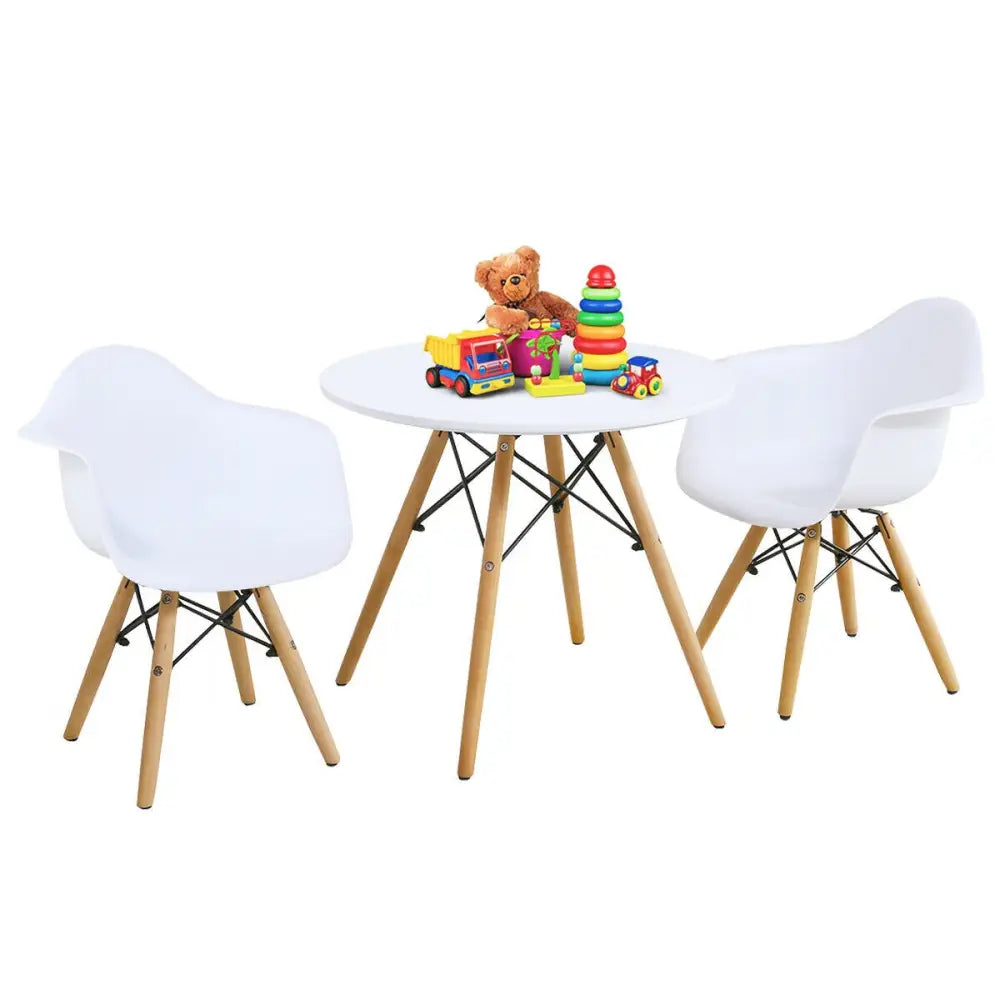 3 Pieces Kid’s Modern Round Table Chair Set - White - Kids Table & Chair Sets