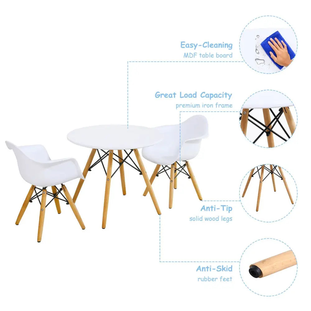 3 Pieces Kid’s Modern Round Table Chair Set - White - Kids Table & Chair Sets