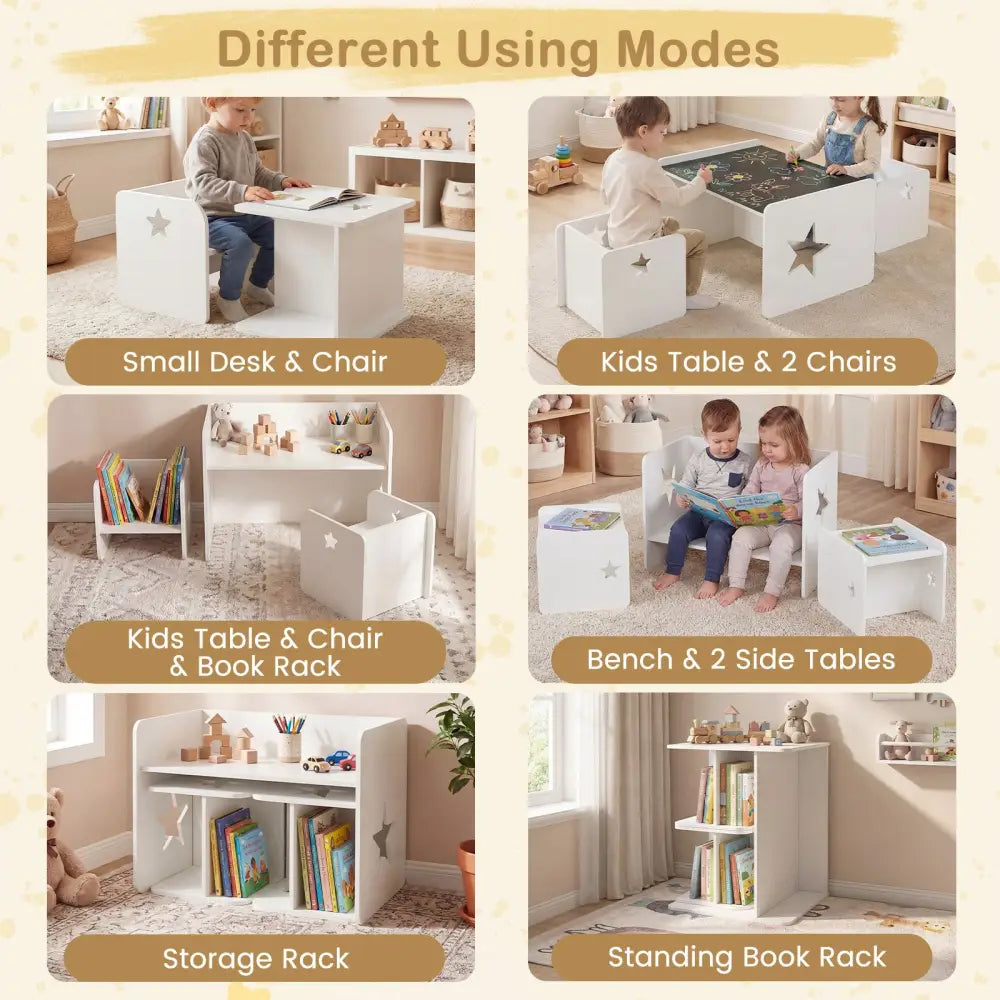 3 Pieces Kids Table and Chair Set Space-saving Toddler Table and 2 Chairs-White - White - Kids Table & Chair Sets