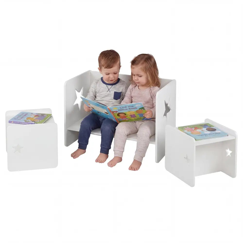 3 Pieces Kids Table and Chair Set Space-saving Toddler Table and 2 Chairs-White - White - Kids Table & Chair Sets